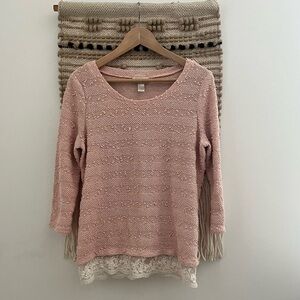 LOFT| Pink Lace Trim long sleeve top